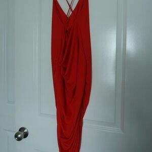 Share ZARA Red Draped Mini Dress Size Large Strappy Back Bodycon